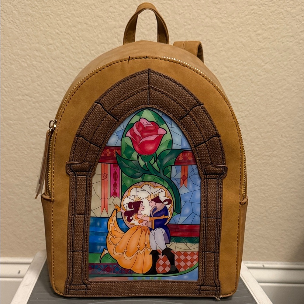 Danielle Nicole Disney Beauty and the Beast Backpack Stained Glass Design